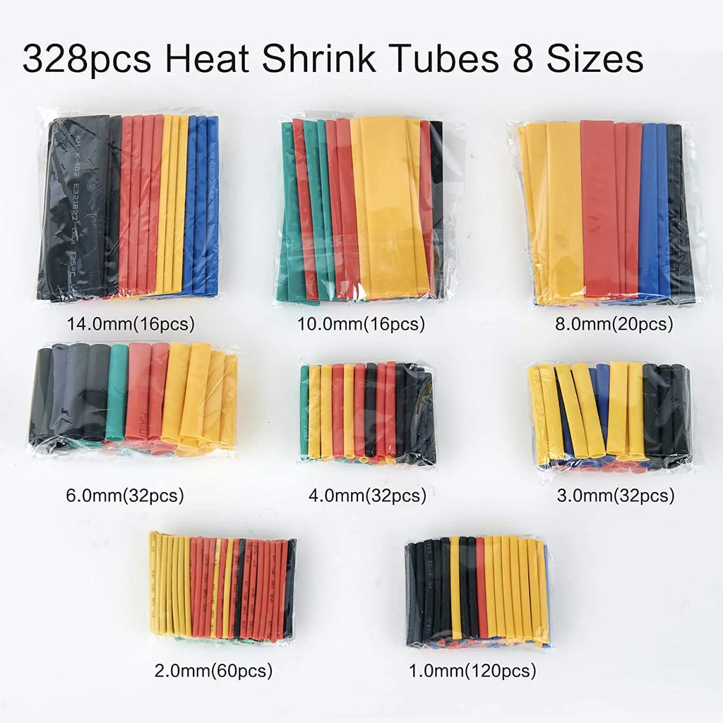 164/328PCS Heat Shrink Tubing 2:1Wire Cable Wrap Assortment Electric Insulation Tube Kit 5 Color 8 Size