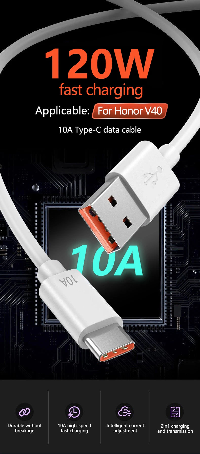 3PCS 100W 10A USB Type C USB Cable Super Fast Charing Line for Xiaomi Samsung Huawei Honor Quick Charge USB C Cables Data Cord