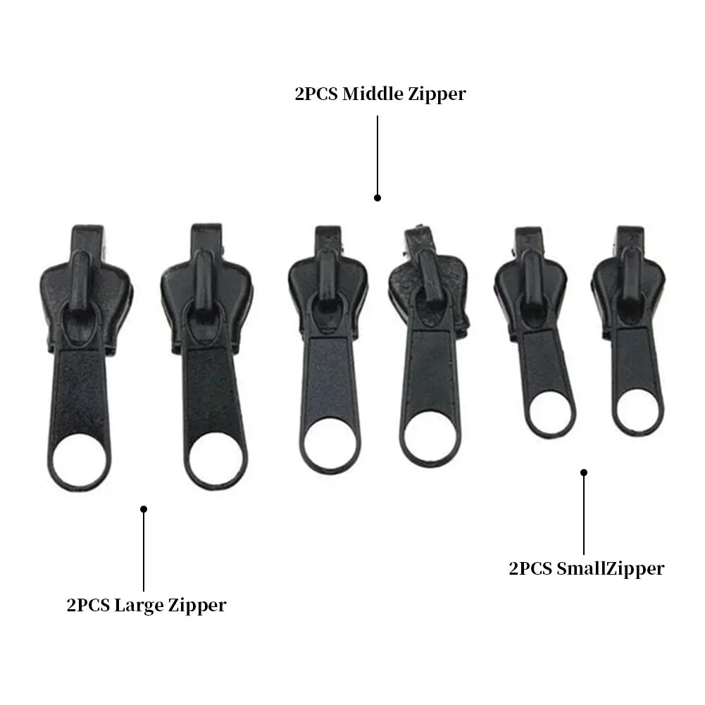 6pcs Universal Instant Fix Zipper Repair Kit Replacement Zip Slider Teeth Rescue Sewing Clothes Bag Zippers Tool Accessories