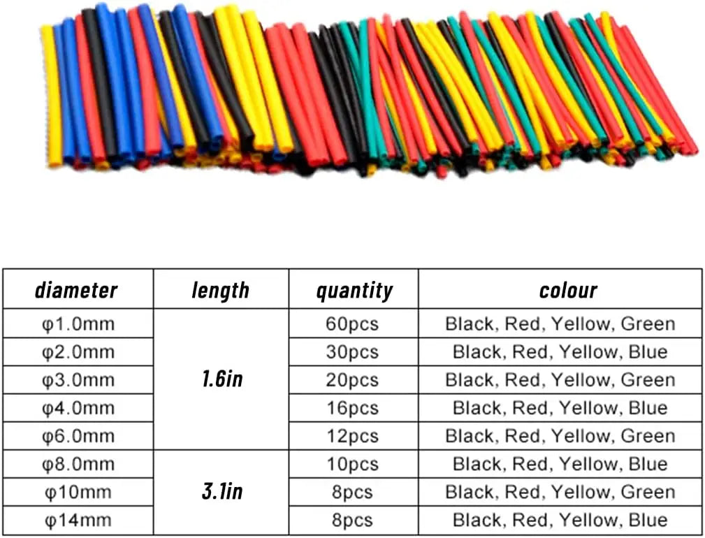 164/328PCS Heat Shrink Tubing 2:1Wire Cable Wrap Assortment Electric Insulation Tube Kit 5 Color 8 Size