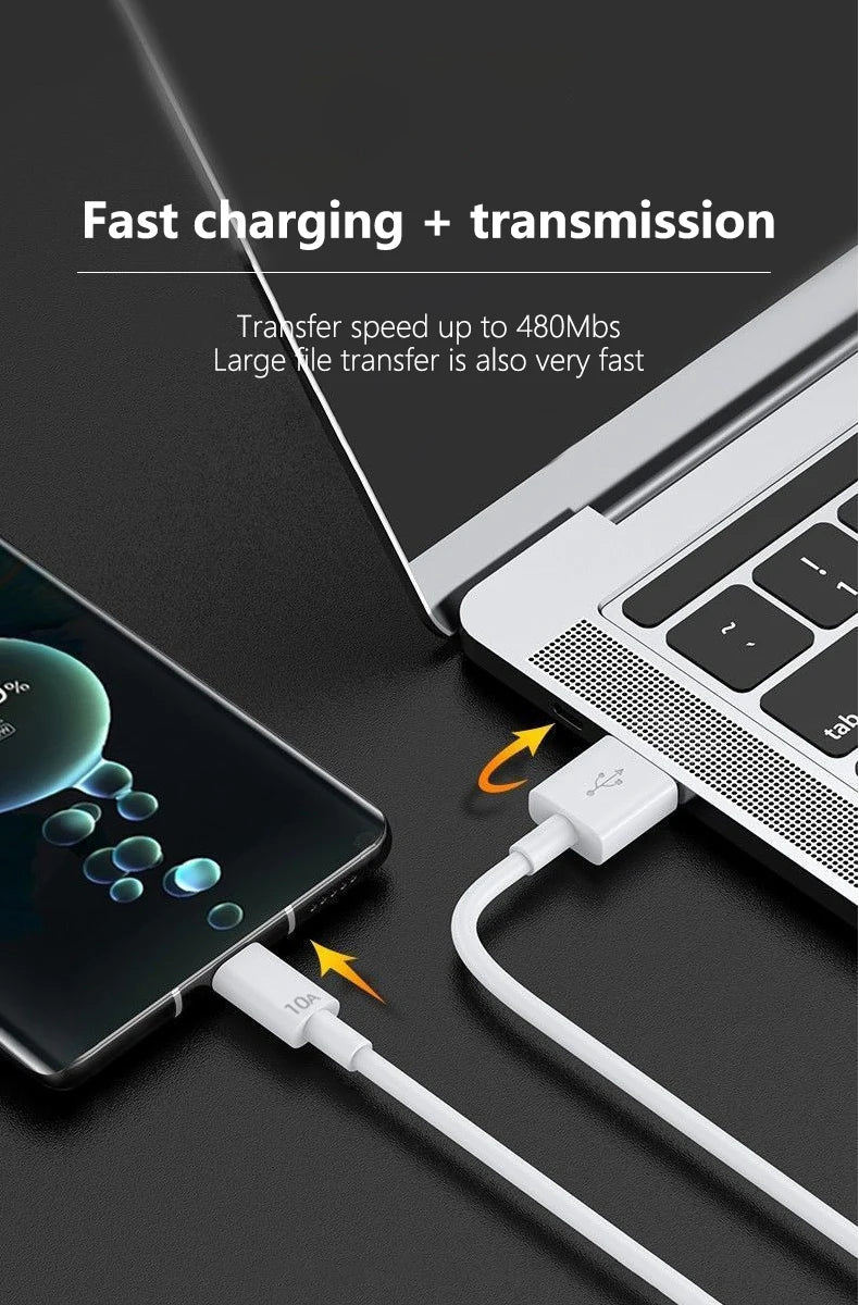3PCS 100W 10A USB Type C USB Cable Super Fast Charing Line for Xiaomi Samsung Huawei Honor Quick Charge USB C Cables Data Cord